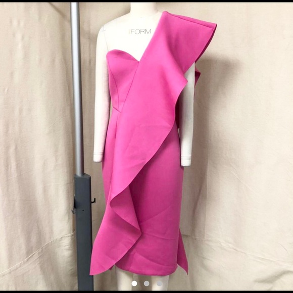 Lavish Alice Exaggerated Frill One Shoulder Scuba Midi Dress - Picture 4 of 10